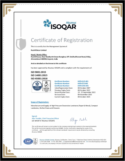 VIR Laminate ISO Certificate